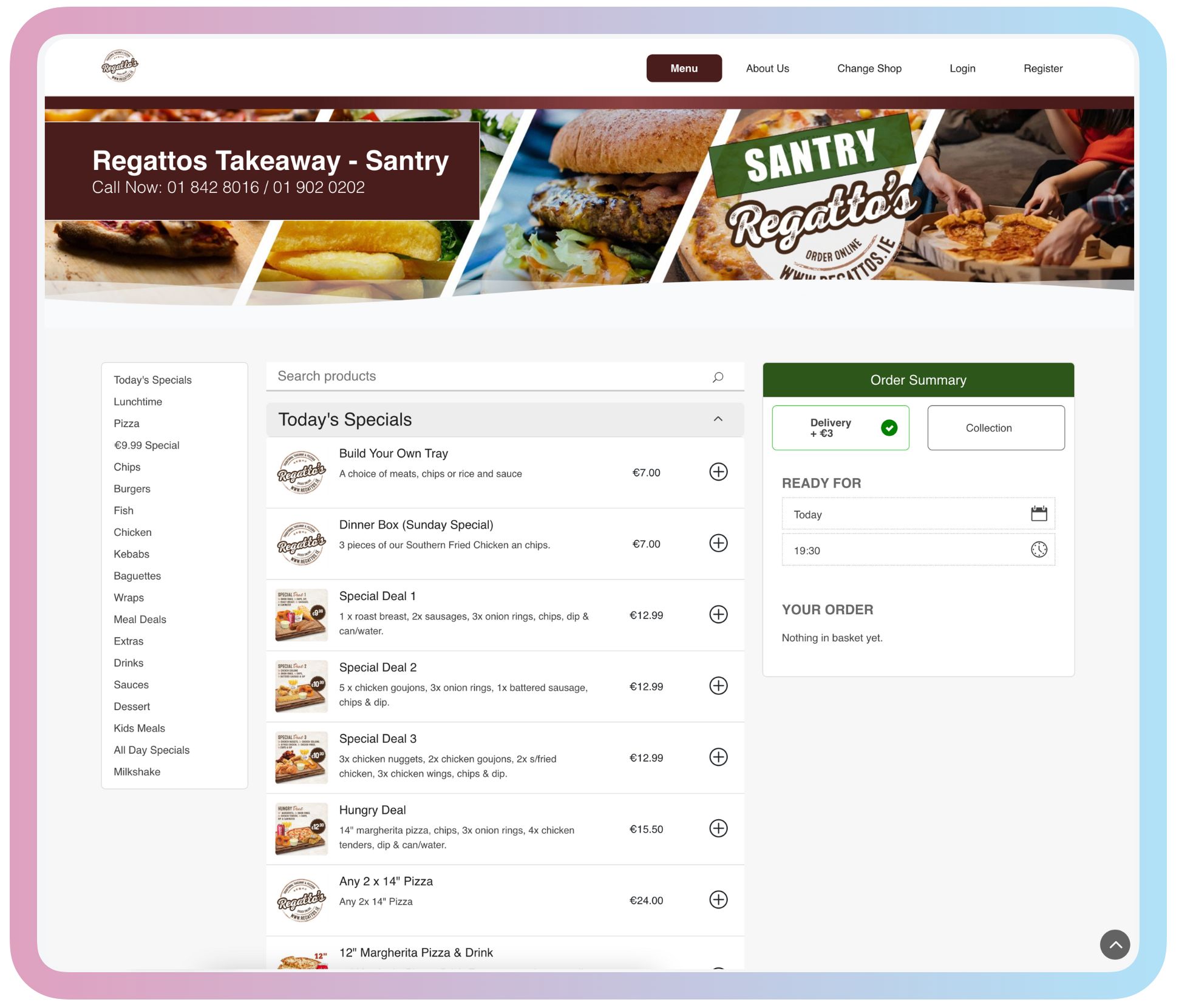 regattos food ordering website interface